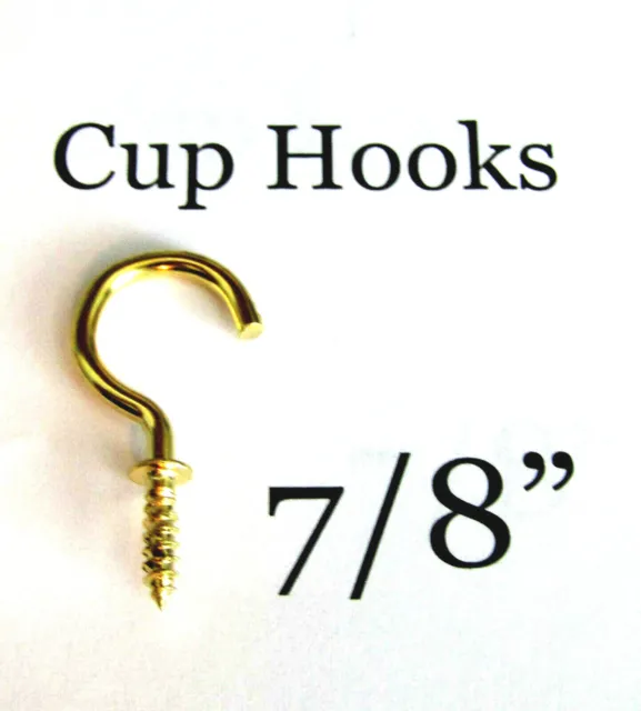 7/8" Brass Plated Cup Hooks, 100 Screw In Type, Plant Hanger Jewelry Mug Holder