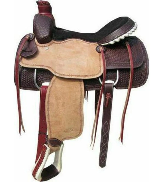 New Rough Out Roping Western Horse Saddle Basket Weave Tooled Leather 10" to 18"