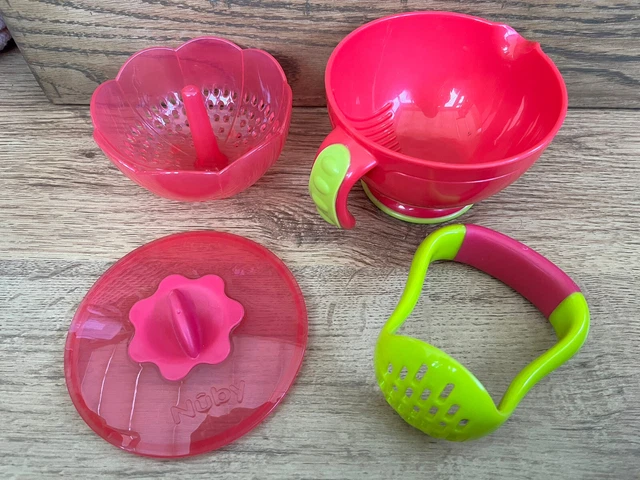 Nuby Pink & Green Steam & Maische Baby Fütterungsschüssel mit Deckel