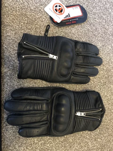 Leather black retro style motorcycle gloves small medium harley bobber