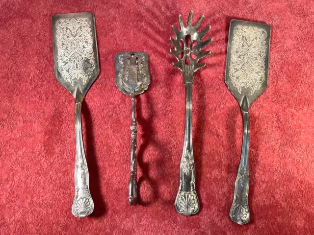 4 Vintage-1 Silver Plated Scissor Tongs, 2 PIE/CAKE & 1 Pasta Server