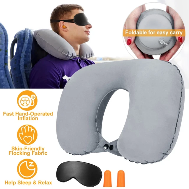 Inflatable U Shape Travel Pillow Neck Support Car Airplane Soft Cushion Portable