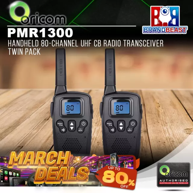 Oricom PMR1300 Handheld 80-Channel UHF CB Radio Transceiver Twin Pack