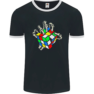 T-shirt Ringer Uomo Mano Scheletro con Puzzle Retro anni '80 FotoL