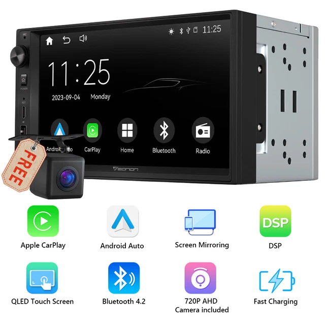 KABELLOS CARPLAY ANDROID Auto Doppel DIN 7" QLED Touchscreen Autoradio