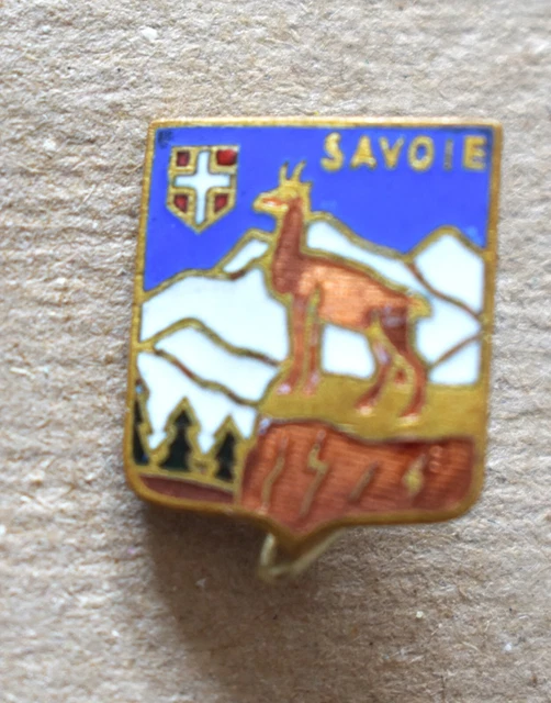 Insigne Broche Alpinisme Skis & Piolet Blason De Savoie émaillé Métal Doré - Vintage