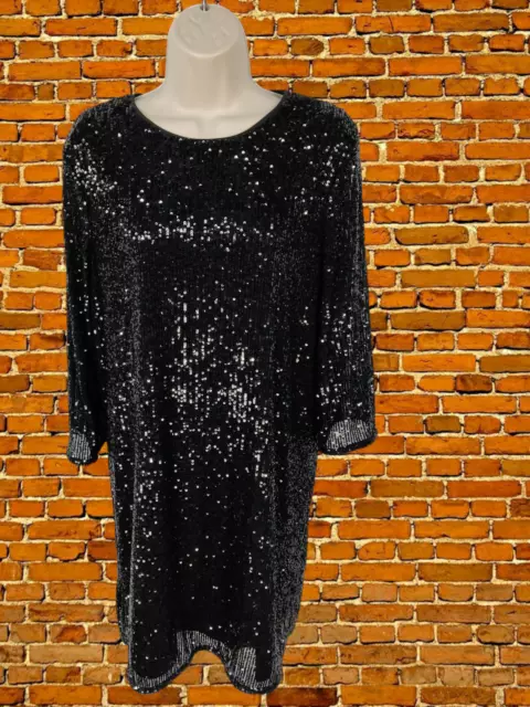 Womens H&M Size Medium M Black Sequin Long Sleeve Party Xmas Occasion Mini Dress