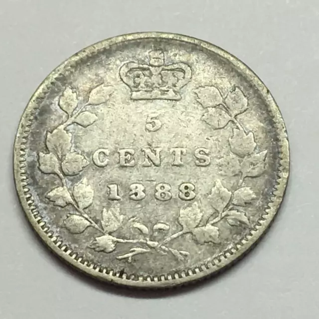 1888 Canada 5 Cents Silver Coin - Ships Free W/ Usps Tracking & Insur.