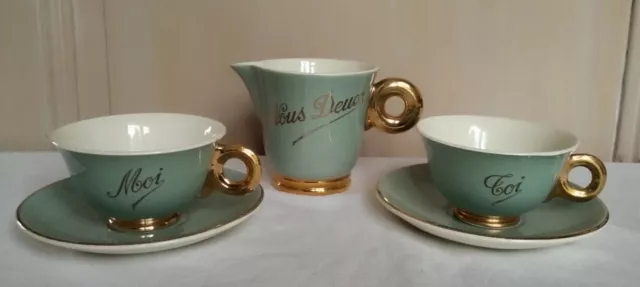 Tasses à Déjeuner Art Déco Digoin Sarreguemines Toi et Moi Nous deux