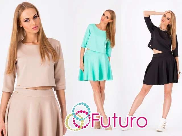 Elegante Donna Top O Mini Gonna Set 3/4 Maniche Girocollo Taglie 8-10 FA308/309