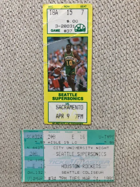 Seattle Supersonics vs Houston Rockets and Sac Kings Ticket Stubs 1990 and 1992