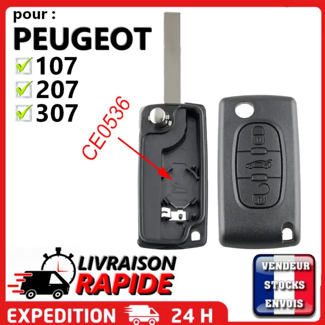 Coque clé pour Peugeot 107 207 307 308 SW 407 807 Partner 3 bouton Coffre CE0536