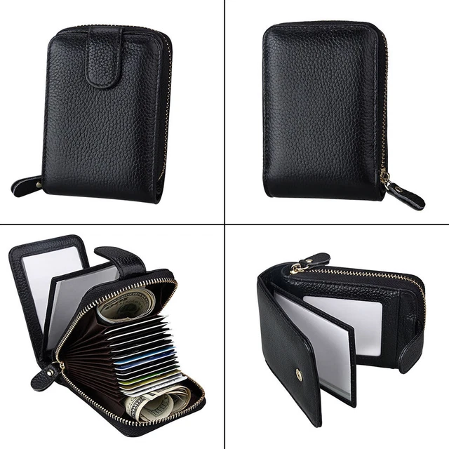 Men Women Wallet Genuine Leather RFID Zip Around Bifold Credit Card Holder Purse 14