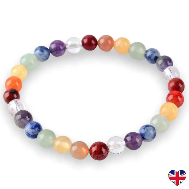 7 Chakra Gemstone Bracelet Crystal Bead Natural Stone Stretch Reiki Jewellery UK