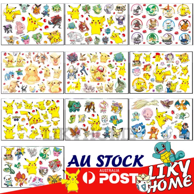 Pikachu Pokemon Tattoo Sticker Kids Temporary Supplies Lolly Loot Bag Body Art