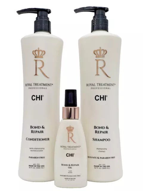 Chi Royal Treatment Bond & Repair Shampoo, Conditioner 32 oz & Oil 4 oz Set