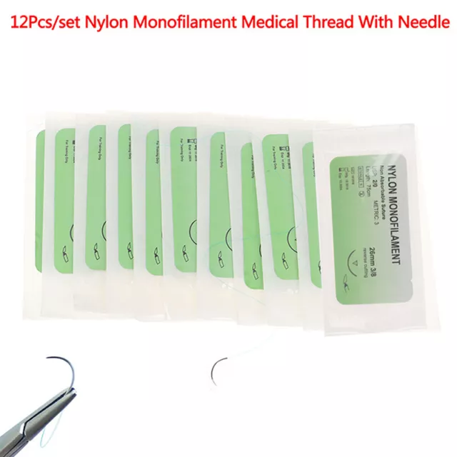 12 unids / set hilo de monofilamento de nailon de sutura de aguja médica