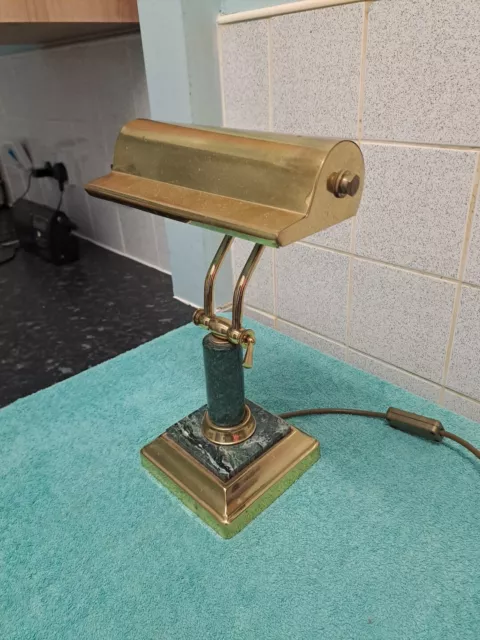 Vintage Art Deco Brass and Green Marble /Desk / Bankers Lamp /Working