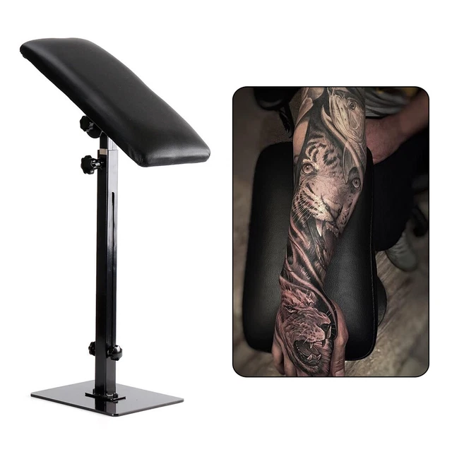 XL Tattoo Armlehnen-Ständer Aus Stahl – Schwere Ausführung, 180° Drehbar, Mit Extra-weichem Eco-Leder-Pad & Metallbasis. Perfekt Für Professionelles Tätowieren!