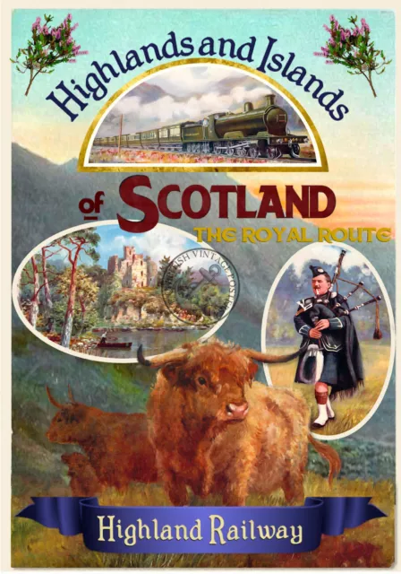 Vintage Railway Poster Scottish Highlands Scotland Rail Travel Ad PRINT A3 A4