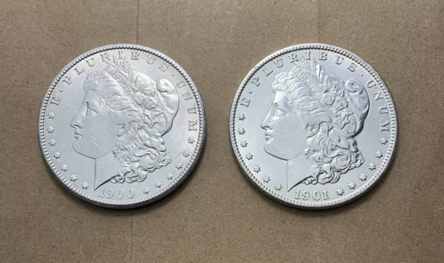 Lot Of (2) Morgan Silver Dollars 1900-P, 1901-O (B511)