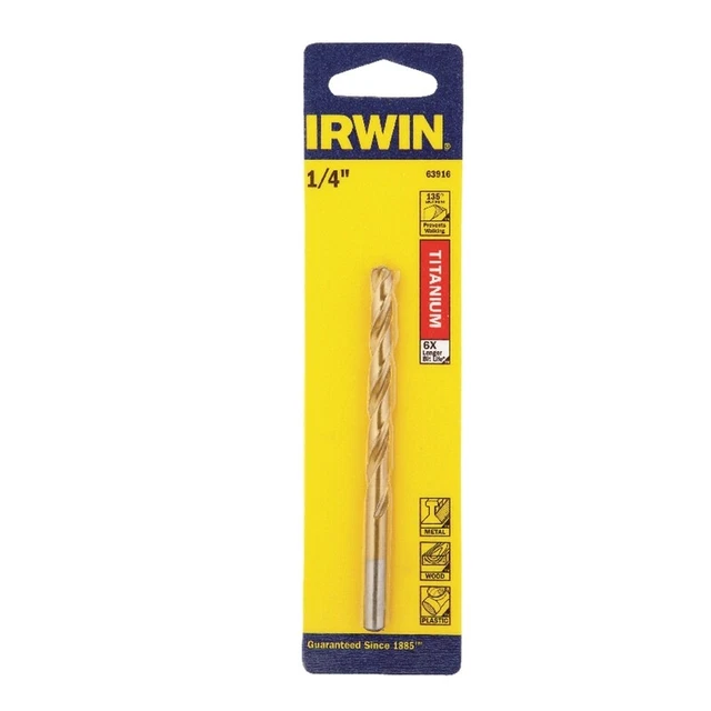 Irwin 63916 Titanium Nitride High Speed Steel SAE Drill Bits 1/4 x 4 L in.