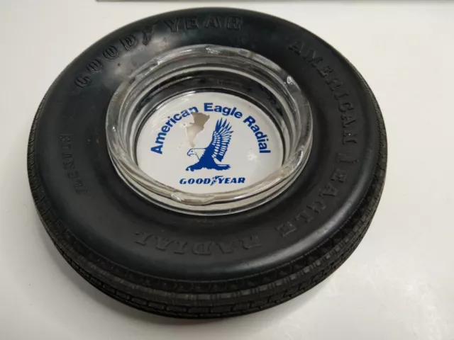 Vintage GoodYear American Eagle Radial Flexten rubber tire with glass ash tray