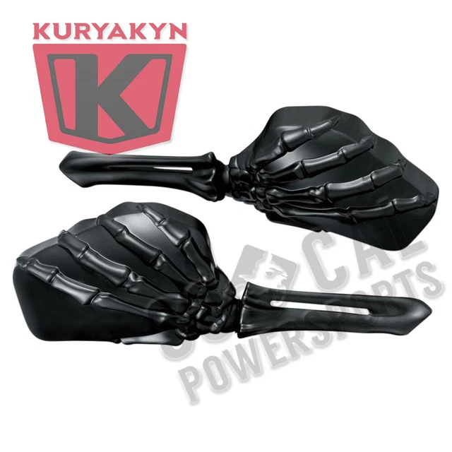 Kuryakyn Skeleton Hand Mirrors - Black Stem with Black Head - 1758
