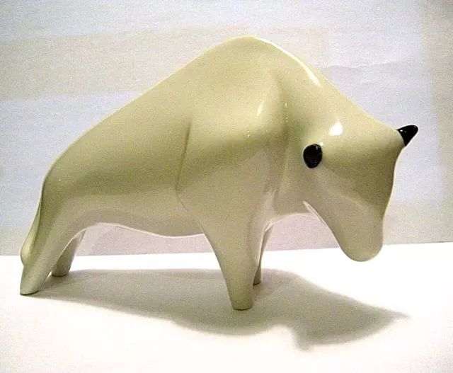 7" Peter Müller Vintage 1960s Sgrafo Modern Pottery Germany White Bull Figurine