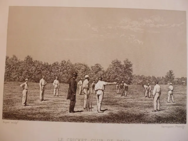 *gravure 19°: la vie à la campagne: le cricket club de Paris(bois de Boulogne)