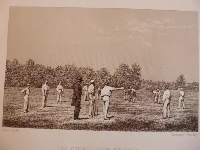 *gravure 19°: la vie à la campagne: le cricket club de Paris(bois de Boulogne)