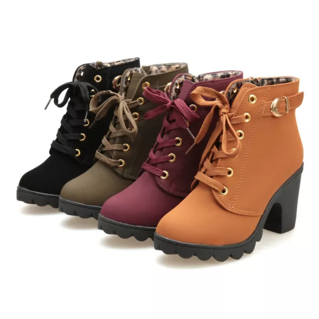 Womens Boots Fashion High Heel Lace Up Ankle Boots Ladies Buckle Platform