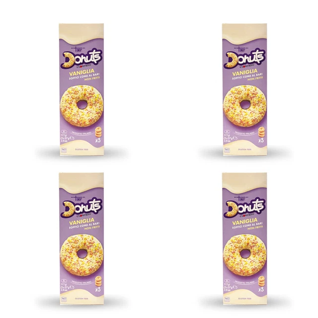 Cuorenero 3 Donuts al gusto VANIGLIA, Senza glutine, pack da 4 X 111 gr