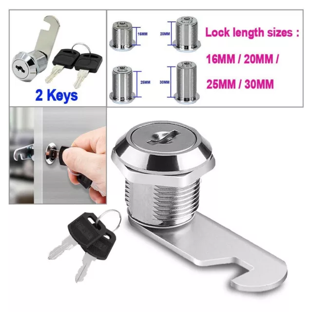 Cam Lock Porta Barile Cassettiera Posta Scatola Armadietto Credenza + 2key