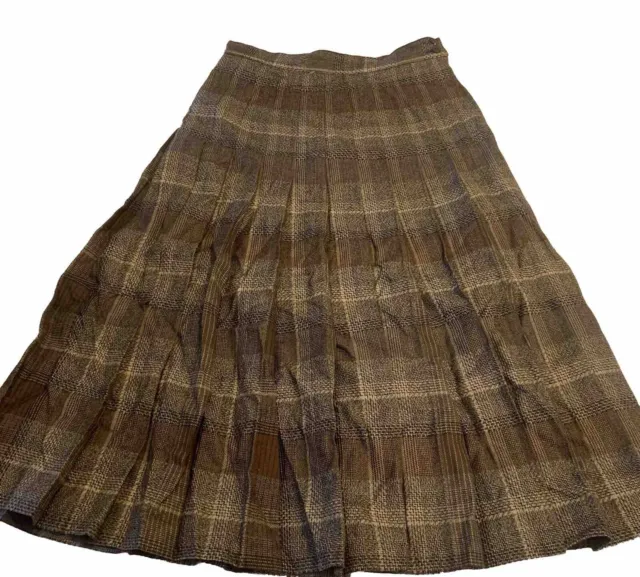 Vintage ESCADA Wool Plaid Pleated Midi Skirt Germany 38