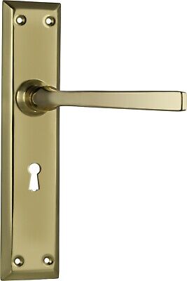pair of polished brass menton lever door handles and backplates,225 x 50 mm 3