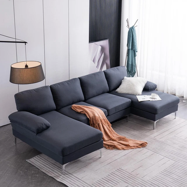 Modern Two Chaise Sectional Sofa Set U Shape Living Room Long Couch 3 Colors