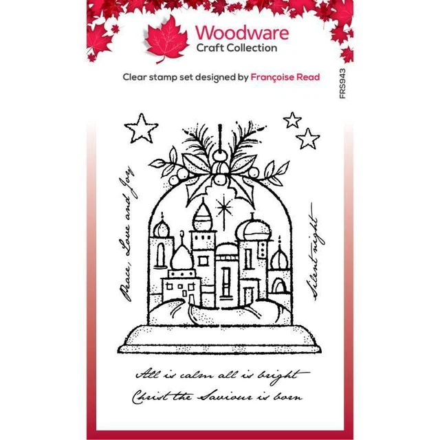 Woodware Silent Night Snow Globe Sentiment Clear Stamp Set Christmas Card Making