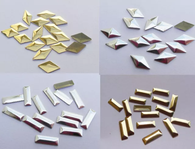 144 BAGUETTE & KITE Shaped Hotfix Metal  Nailheads - GOLD & SILVER