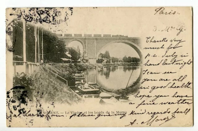 CPA 94 Nogent n°52 - Le Viaduc et Les Bords de la Marne , animée