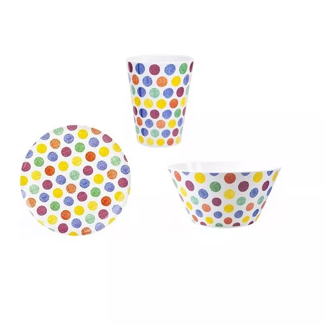 Spotty Design Melamine Plastic Cup Bowl Plate Or Whole Set Outdoor Dining BBQ