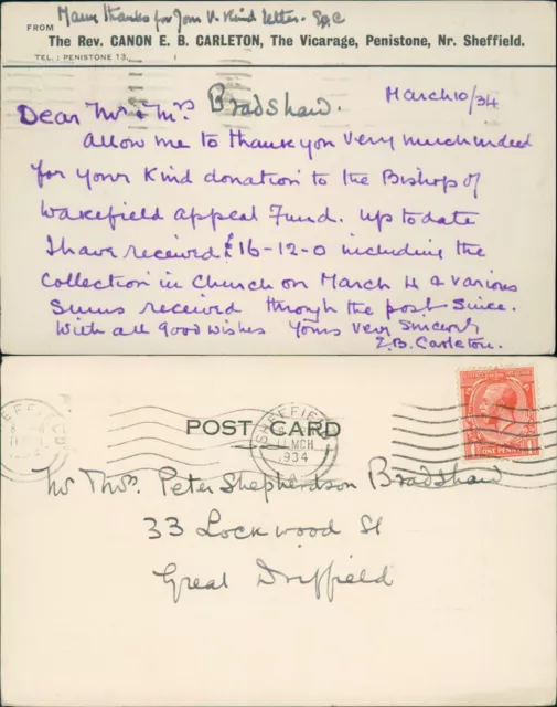 Correspondence Rev EB Carleton Penistone Vicarage GB 1934 Sheffield Cancel 2