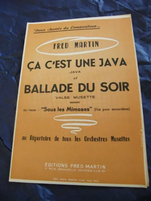 "Partition ça c'est une java Ballade du soir Fred Martin Music Sheet"