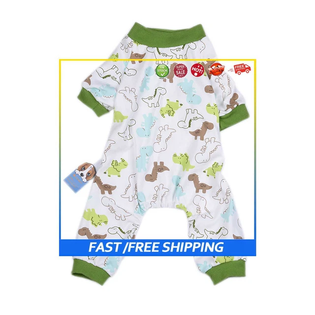 #B Pijama de algodón para perro dibujos animados de cuatro patas Hermosa ropa para mascotas (Dinosaurio L)