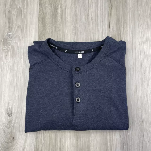 Public Rec Go-To Long Sleeve Henley Pima Cotton Tencel Stretch Navy Size L Large