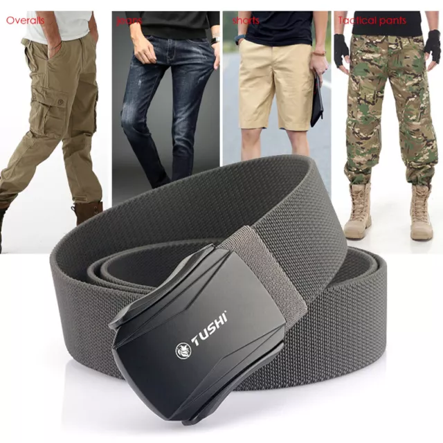 Mens Belt Premium Alloy Quick Release Buckle Strong Nylon Stretch Elastic Belt