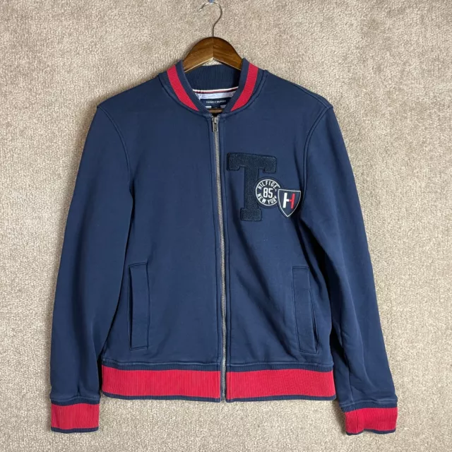 Tommy Hilfiger Varsity Jacket Mens Size Small Nav Red 85 NYC Zip Up Sweatshirt