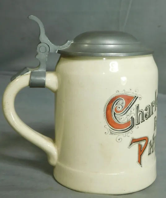 Antique Stoneware Beer Stein Advertising Philadelphia Charles Soulas BETZ Bldg