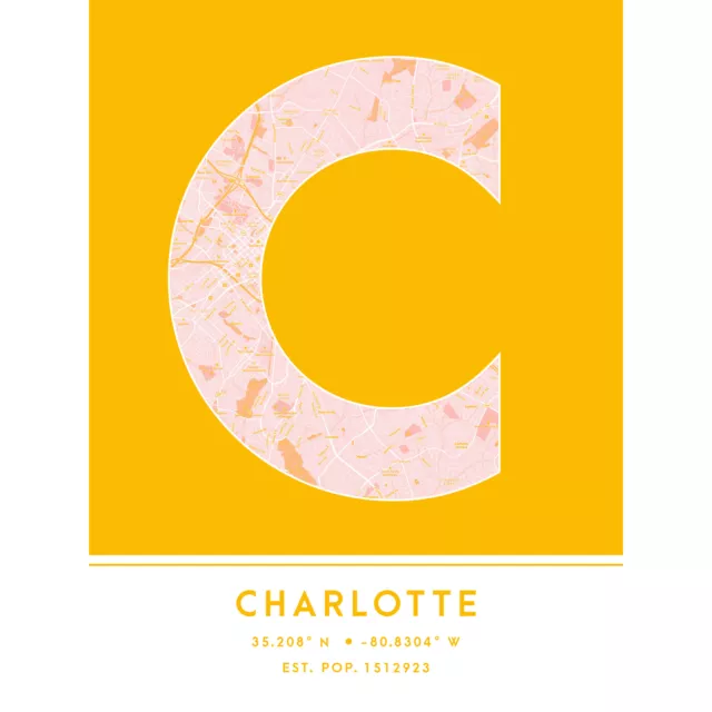 Charlotte North Carolina United States City Map Unframed Wall Art Print 18x24 In