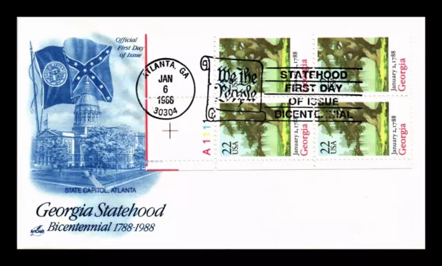 Dr Jim Stamps Us Cover Georgia Statehood Bicentennial Fdc Plate Block Unsealed